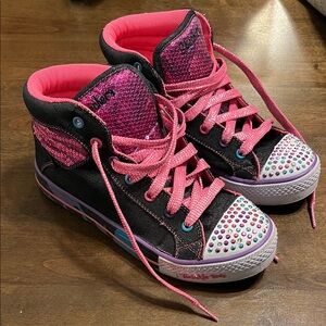 Skechers Twinkle Toes Black and Pink Sneakers